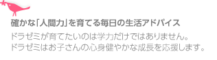 確かな「人間力」を育てる毎日の生活アドバイス
ドラゼミが育てたいのは学力だけではありません。
ドラゼミはお子さんの心身健やかな成長を応援します。