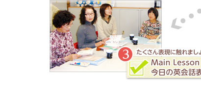３「Main Lesson」今日の英会話表現を学習。たくさん表現に触れましょう！